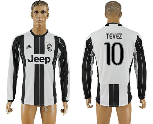 Juventus #10 Tevez Home Long Sleeves Soccer Club Jersey